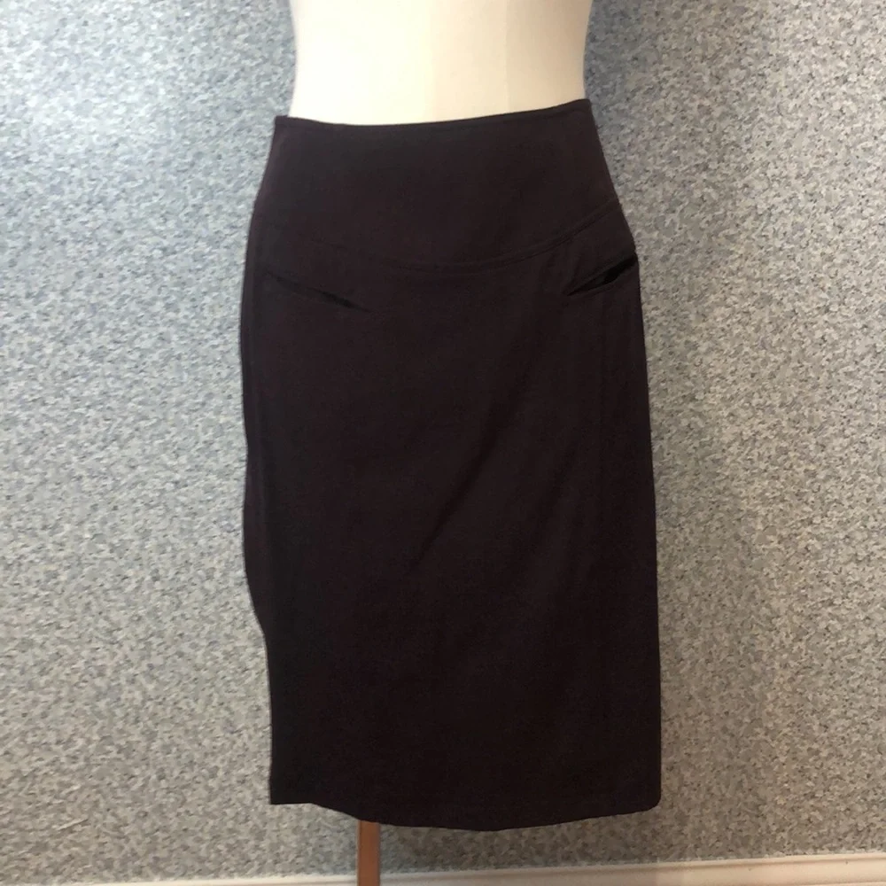 S298 Grace Elements Chocolate Brown Knee Length Column Skirt Size 10 - Picture 2 of 5
